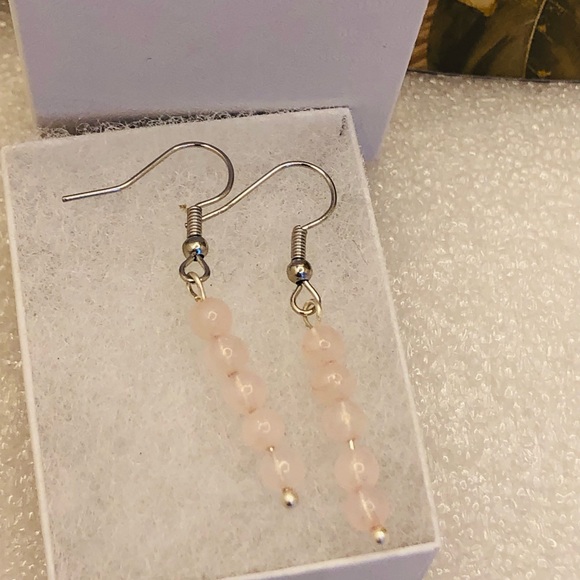 Handmade rose quartz dangle earrings 1” gemstone drop earrings - Picture 6 of 7